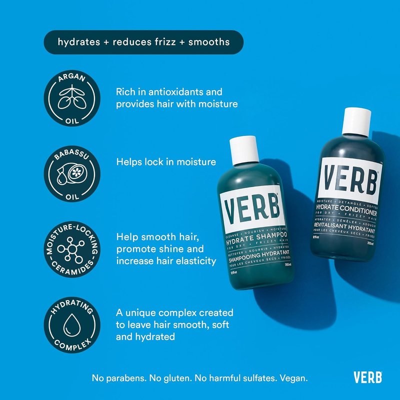 VERB Hydrate Shampoo - Nourishing Formula for Dry, Frizzy Hair - Smooths & Reduces Frizz | Amber & Warm Jasmine Scent