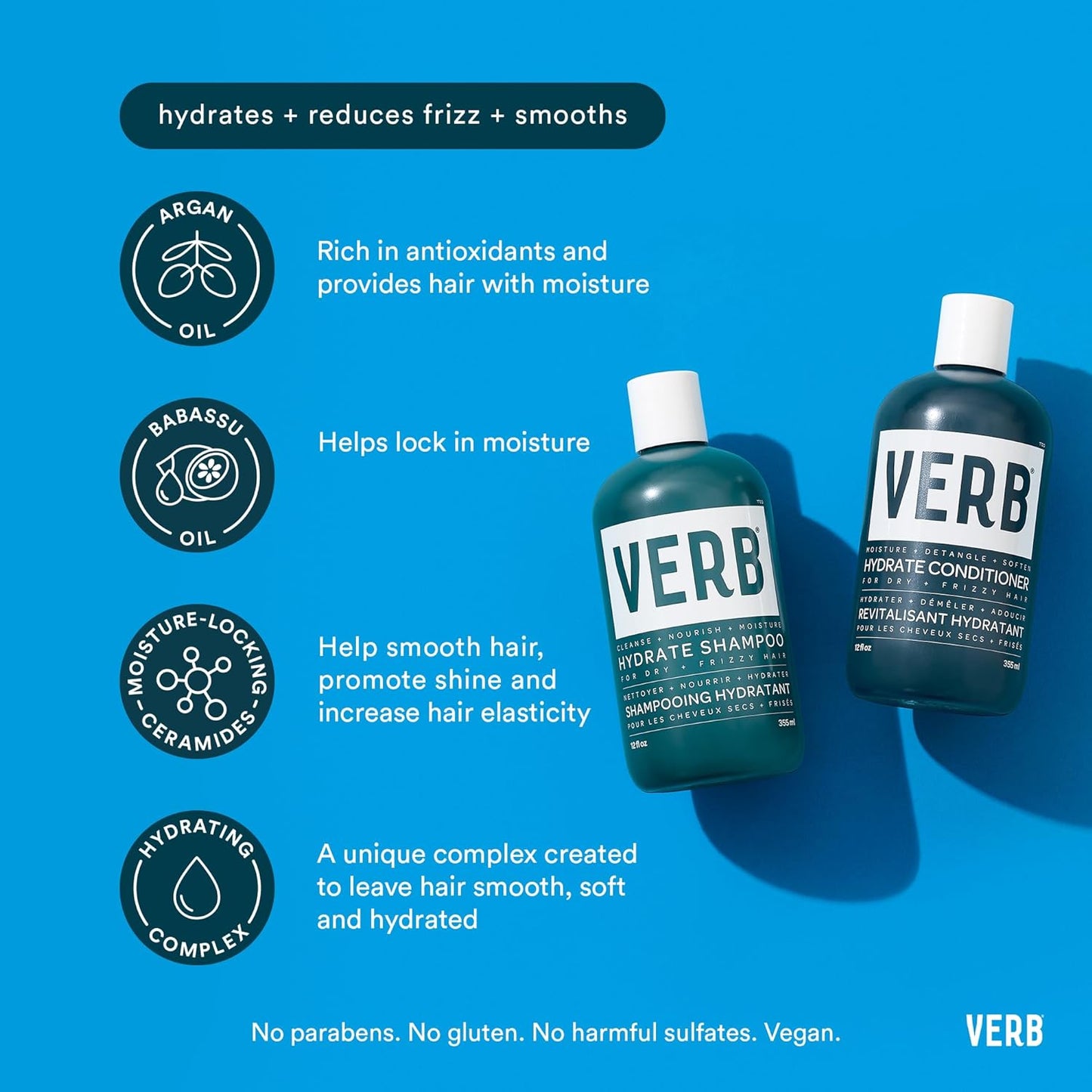 VERB Hydrate Conditioner - Nourishing Formula for Dry, Frizzy Hair - Smooths & Reduces Frizz | Amber & Warm Jasmine Scent