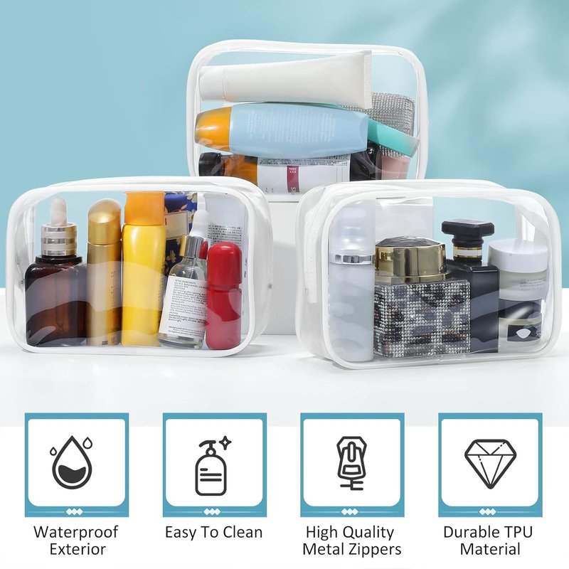 Clear Makeup Bags - 12-Piece PVC Zipper Pouches for Travel | Waterproof Cosmetic Storage Cases (Medium, White)