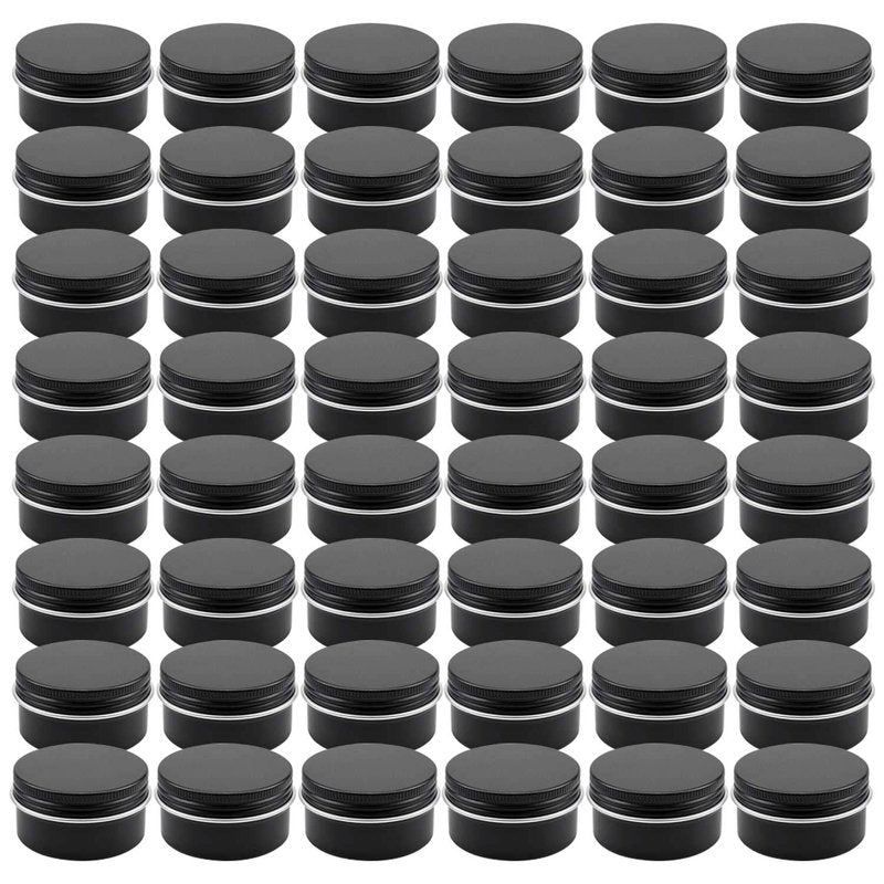 Foraineam 48 Pack 1 oz. Aluminum Round Lip Balm Tin Containers with Screw Lid - Metal Storage Travel Tins Matte Black Empty Tin Jars