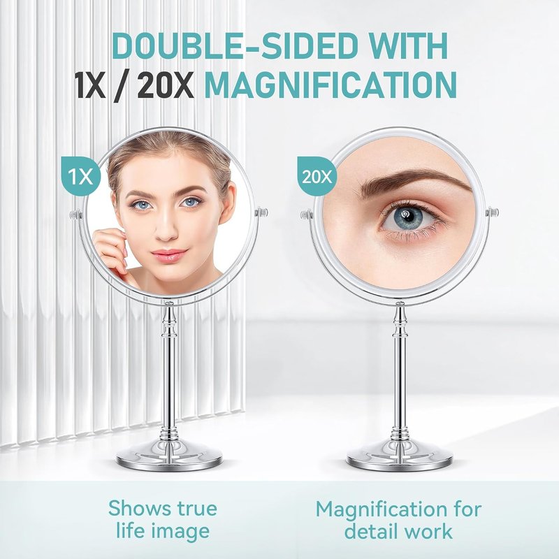 MIYADIVA 20x Magnifying Mirror - Double-Sided Vanity Mirror with 360° Rotation | 8-Inch Tabletop Design
