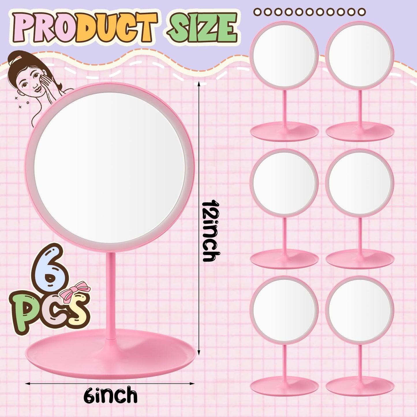 DoubleFill 6 Pcs Spa Party Mirrors Gifts Bulk Sleepover Party Favors,Pink
