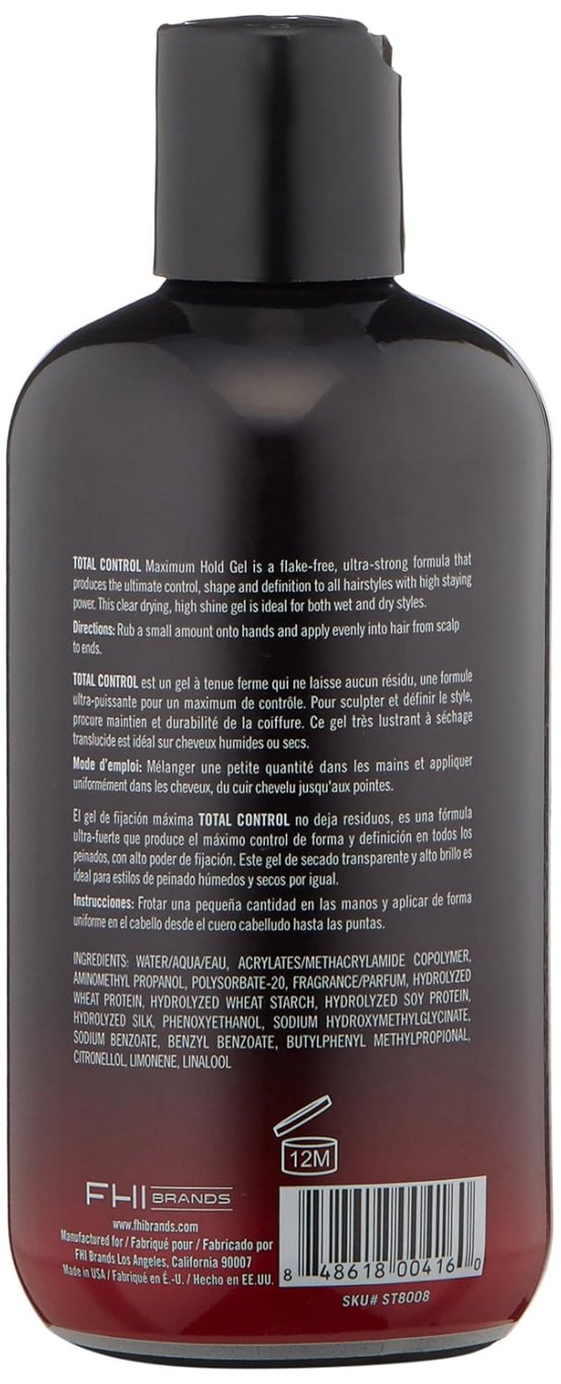 FHI Heat Hair Gel - Total Control Maximum Hold, 8 Fl Oz | Professional Styling Product