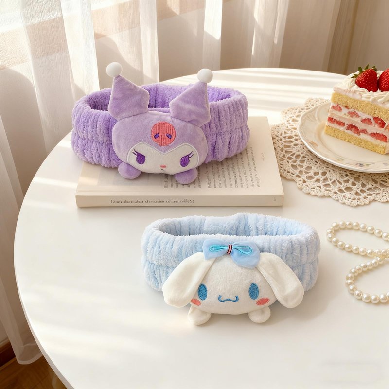 PERFECTSIGHT Kawaii Headband for Spa, Makeup, Washing Face, Party - 2 Pack Cute Hair Band for Shower Beauty Skincare, Soft Facial Headbands for Girls and Women (Purple+Blue)