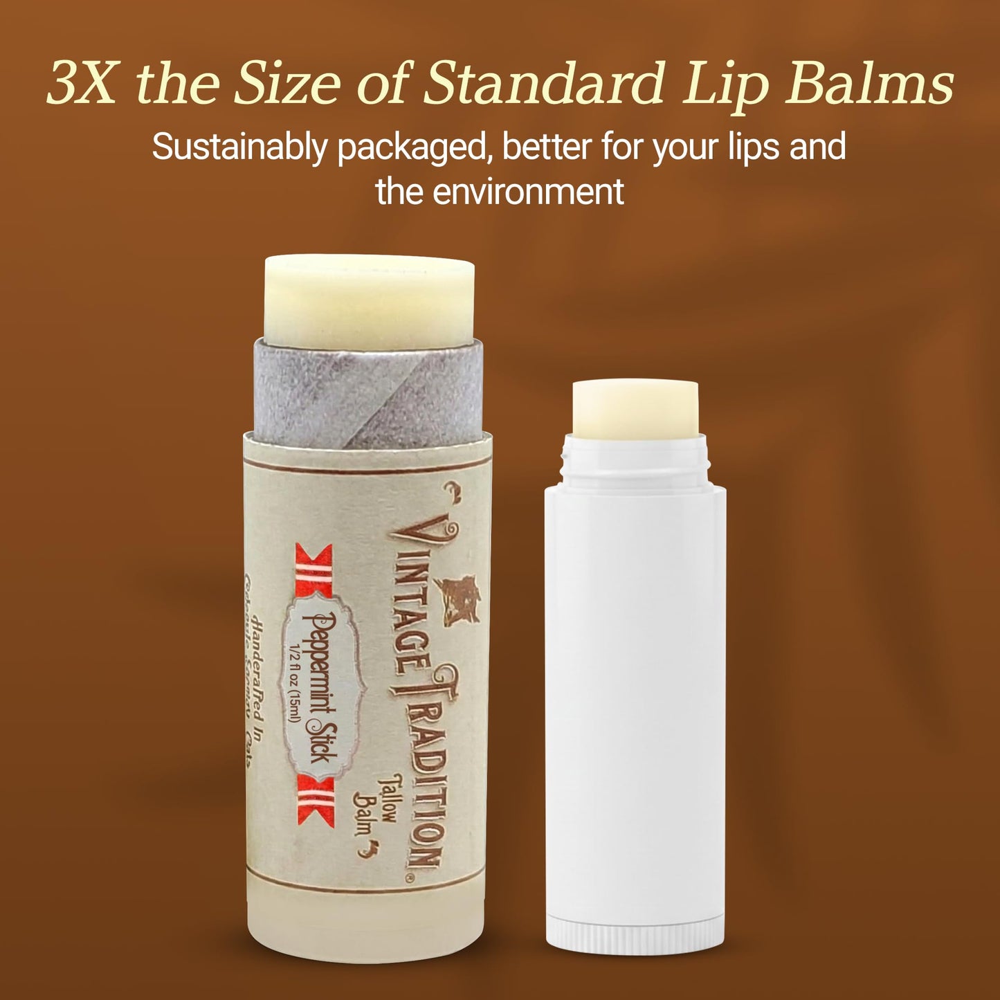 Vintage Tradition Moisturizing Beef Tallow Lip Balm – Tube Lip Moisturizer with Peppermint Essential Oil Hydrates & Soothes Dry Lips – Grass-Fed Tallow Balm for Skin Care, 0.5 Fl. Oz.