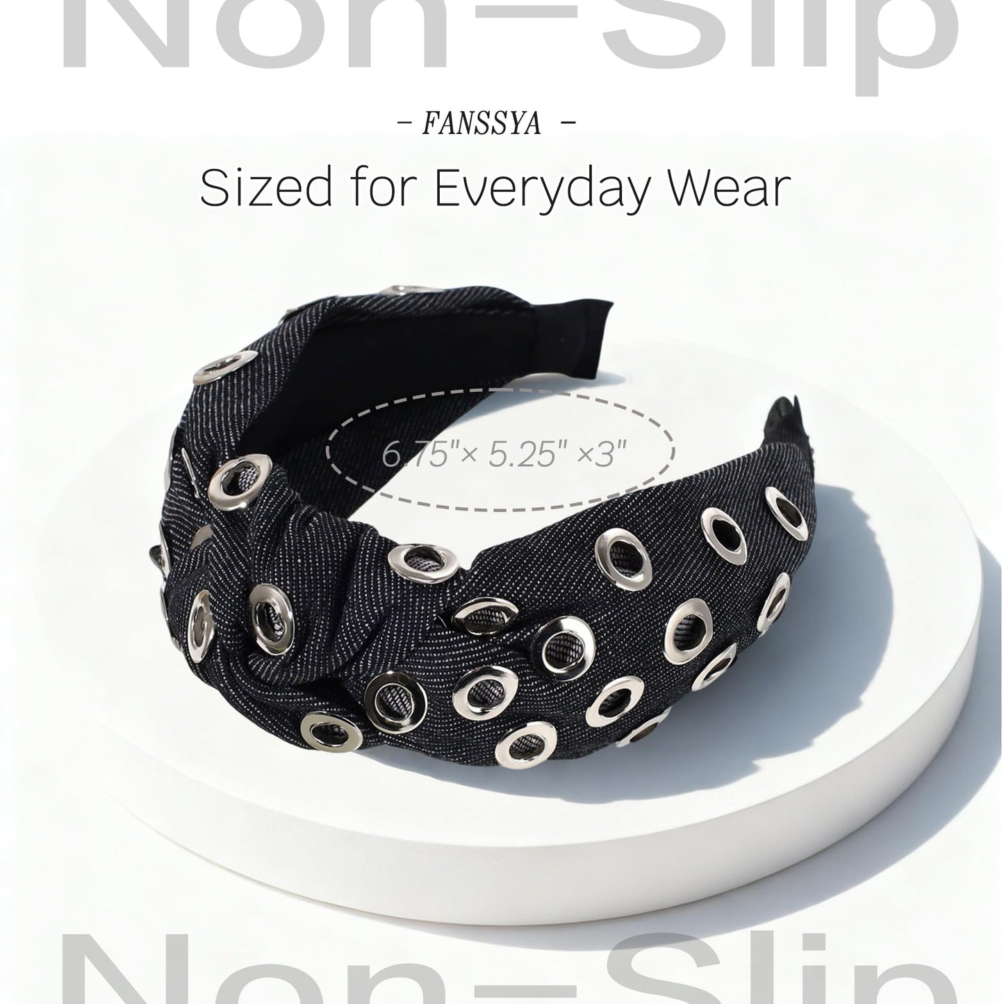FANSSYA 3-Piece Black Punk Headband Set for Women | Braided Faux Leather, Studded & Denim Knotted Hairbands | Y2K Gothic Grunge Hair Accessories Collection