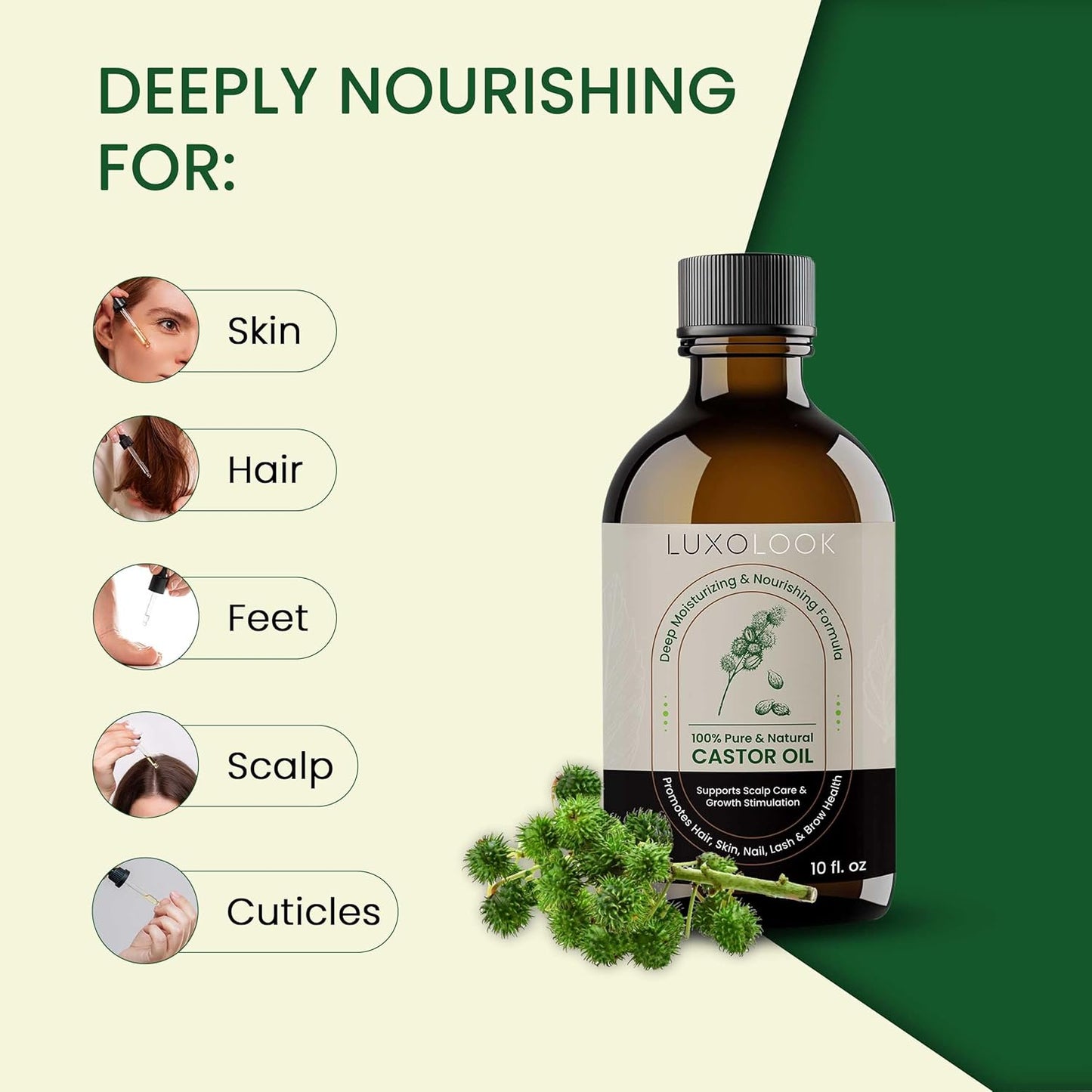 Pure Castor Oil - Cold Pressed 100% Natural Oil for Hair Growth, Skin & Nails | 10oz with Dual Mascara & Dropper