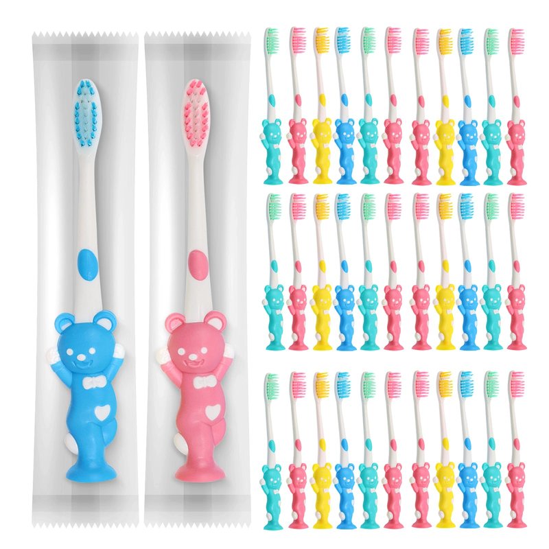 Gisdo 200pcs Bulk Disposable Kid Toothbrushes Individually Wrapped, Toothbrushes Kids Toothbrush for Age 2+ Children Toothbrush, Boys Girls Toothbrush(4 Colors)