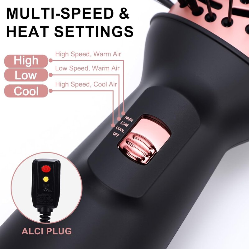 Travel Hair Dryer Brush - Mini Dual Voltage Blow Dryer with 3 Settings | Comb & Dry in One Step, Tames Frizz