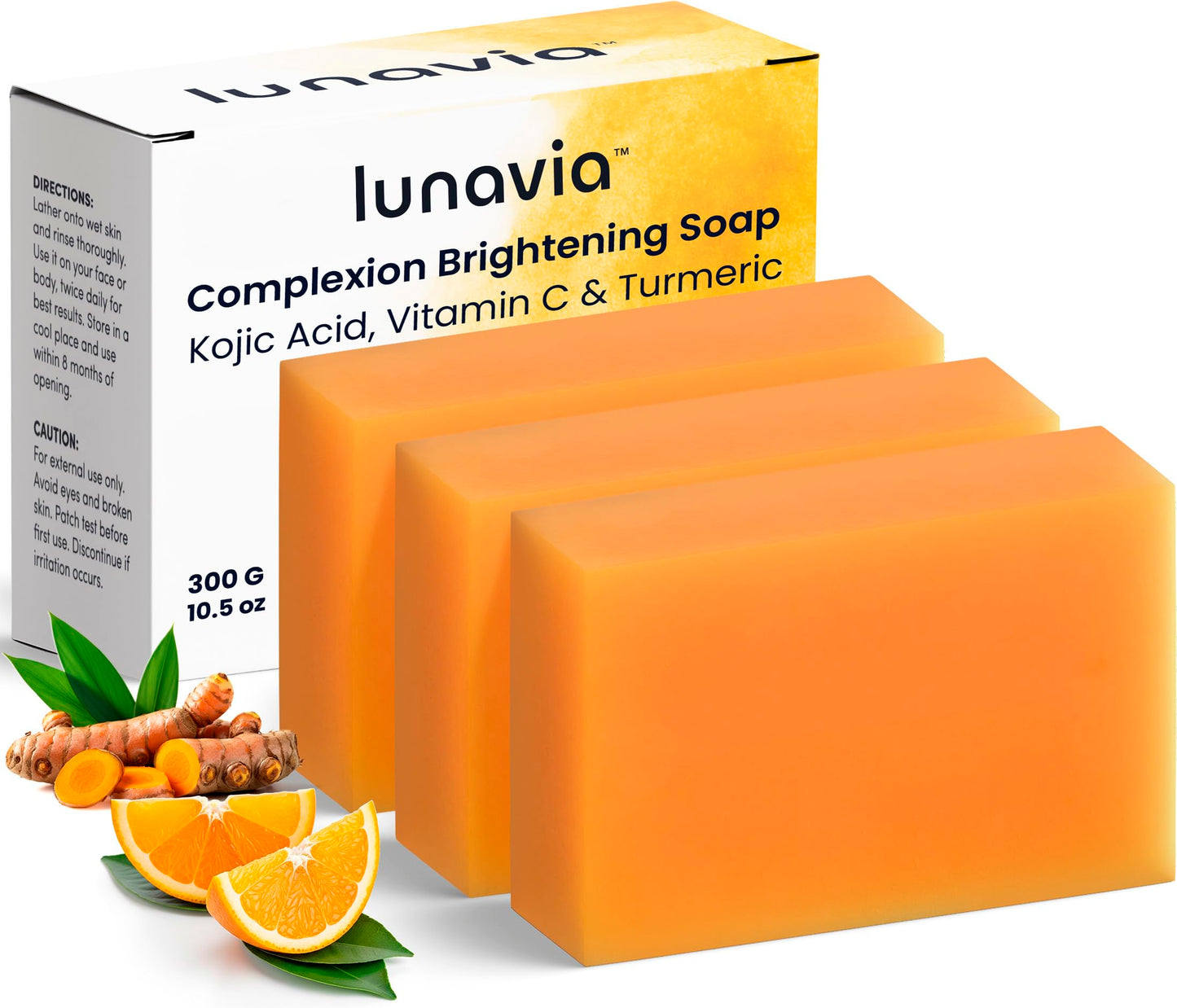 lunavia Kojic Acid Complexion Brightening Soap Bar with Vitamin C, Turmeric, Retinol, Collagen & Hyaluronic Acid – Brightening Face & Body Soap – Supports Brighter Skin, Even Skin Tone – 3 Pack
