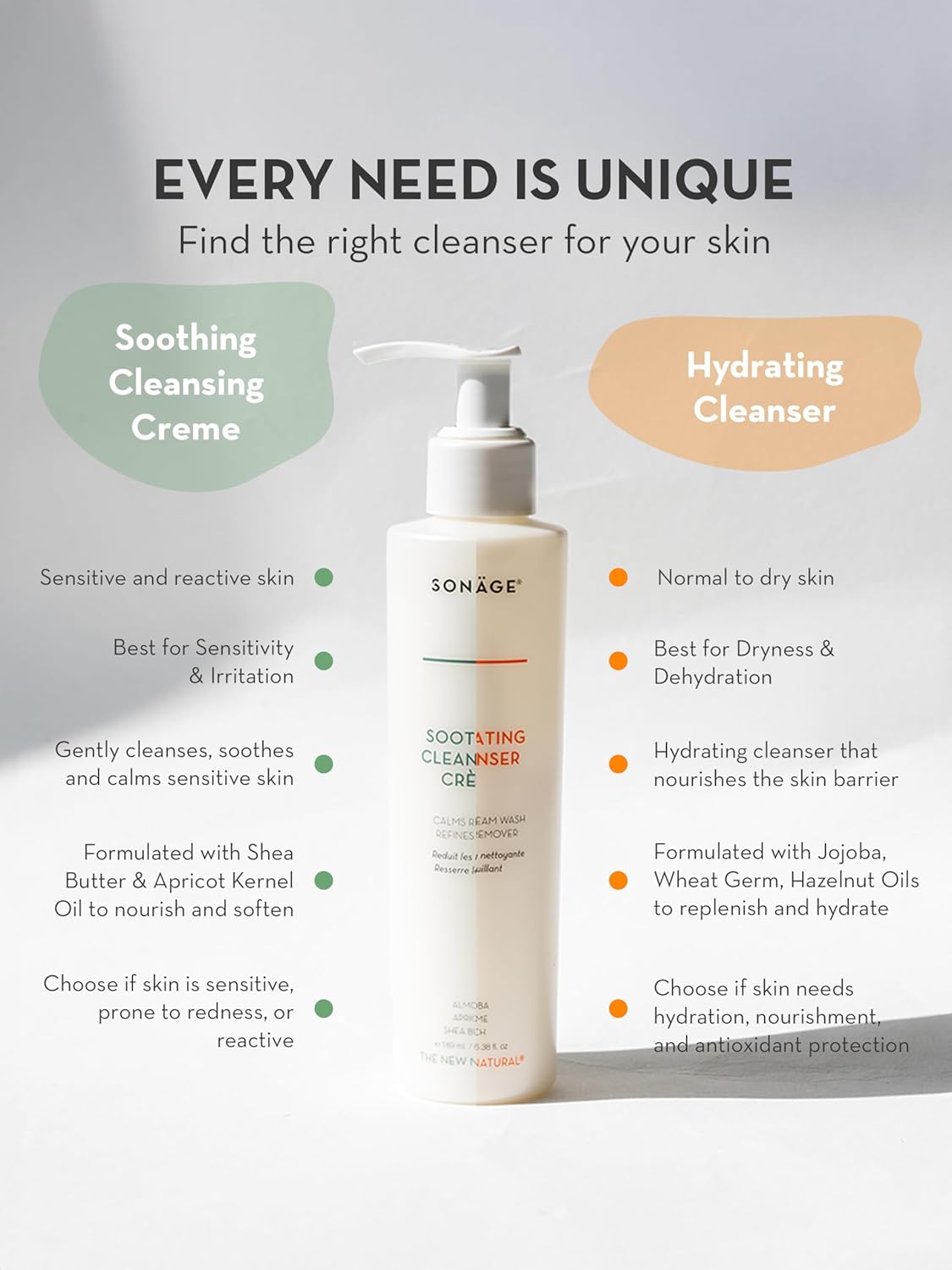 SONAGE Hydrating Facial Cleanser - Gentle Cream Face Wash & Makeup Remover with Aloe, Chamomile & Vitamin E | Non-Stripping, Moisturizing Formula