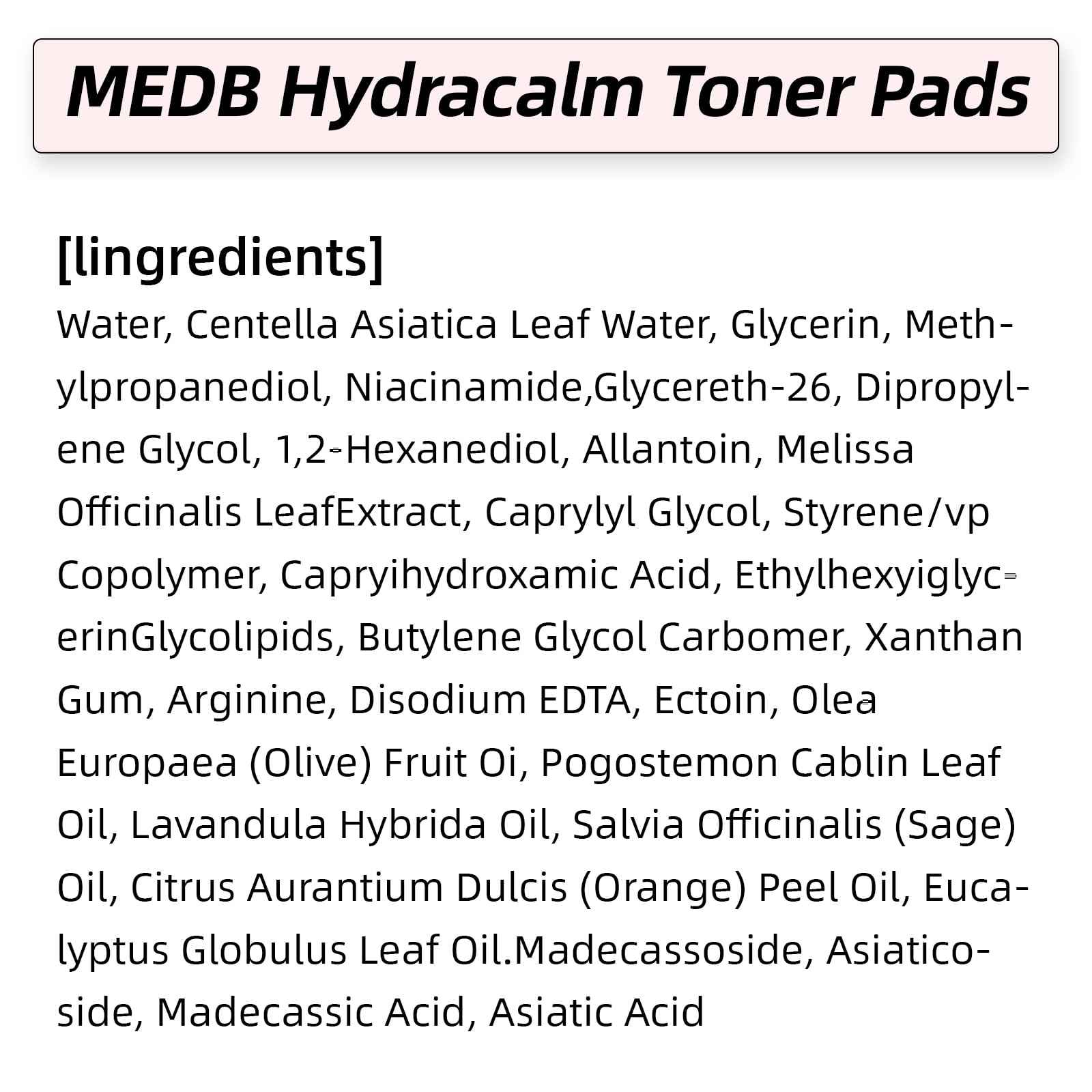 MEDB Hydracalm Toner Pads - 60 Counts Exfoliating Face Pads with BHA & PHA for Acne & Breakouts, 40% Centella Asiatica for Sensitive Skin, Hydrating, Alcohol-Free, Korean Skin Care