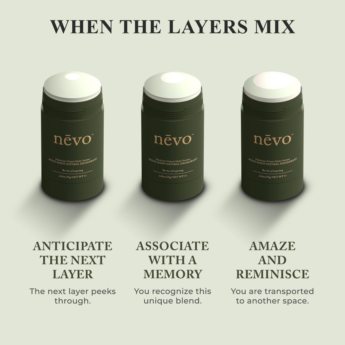 Nevo Multi Scent Deodorant Stick With Layers | Aluminum Free Deodorant for Women & Men | All Natural, Organic, Vegan, Non Toxic | Coconut Oil & Shea Butter | Nº C3 Bergamot - Vanilla - Cedar 2.65 oz