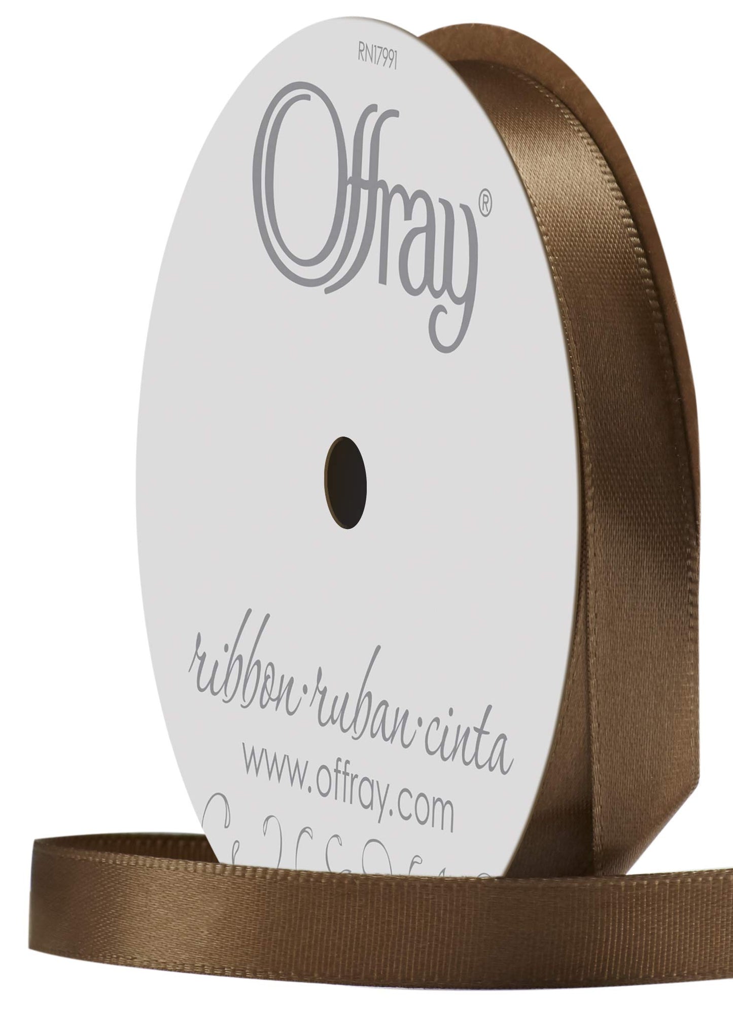 Berwick Offray 346181 3/8" Wide Single Face Satin Ribbon, Mudpie Brown, 6 Yds