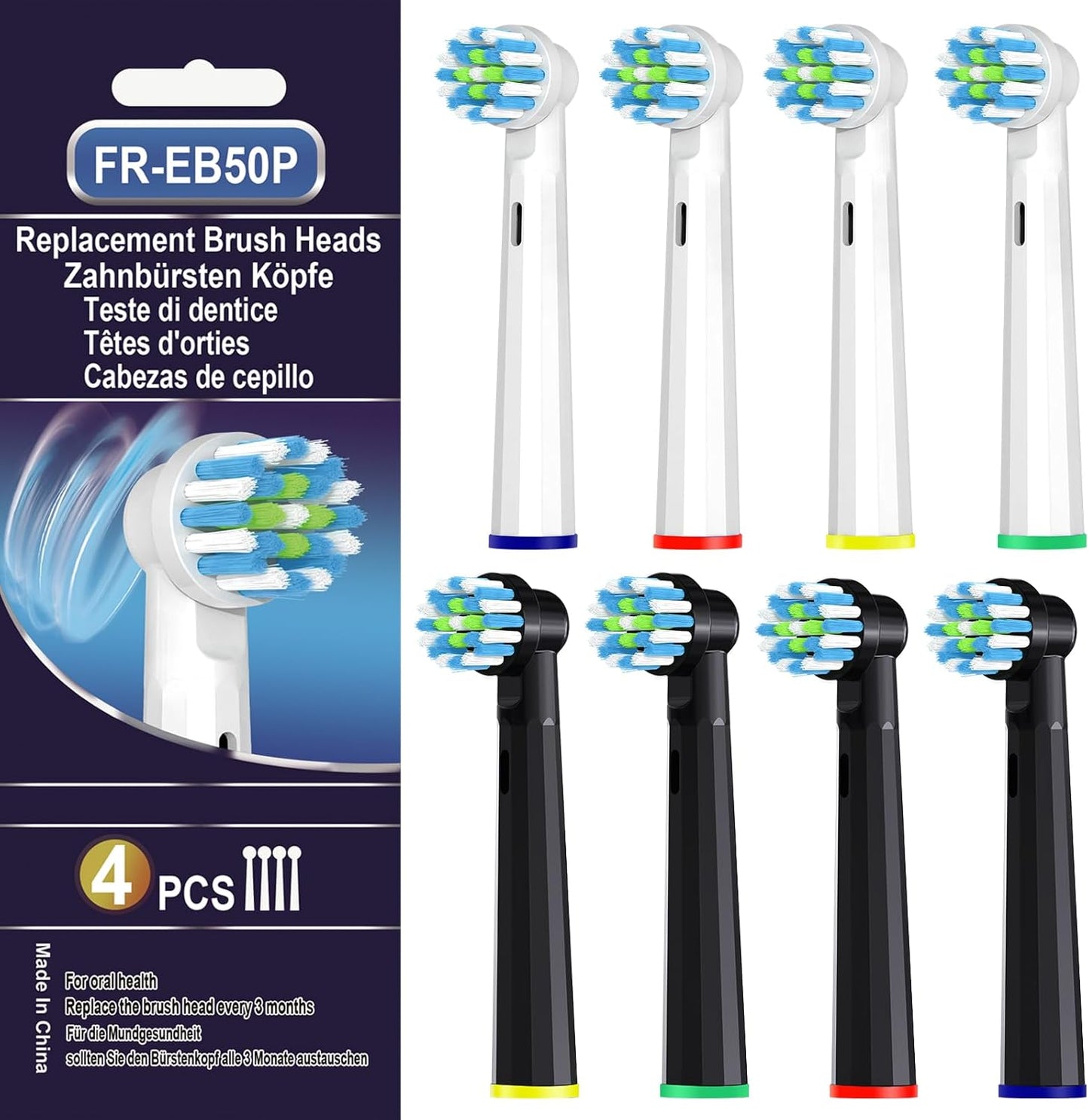 Replacement Electric Toothbrush Heads - 8-Pack Compatible with Oral-B Pro 1000 & Genius X | Medium-Soft Bristles for Gentle Deep Clean