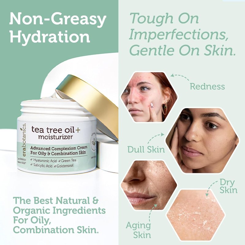 Tea Tree Moisturizer Cream - Advanced Oily Skin Acne Treatment | Non-Greasy Formula with Salicylic Acid & Green Tea