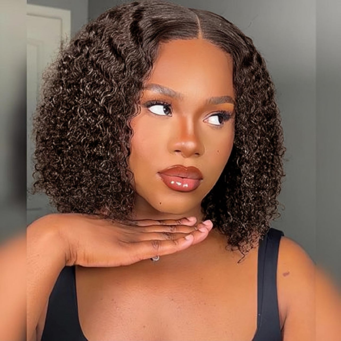 Chocolate Brown Glueless Wigs Human Hair Pre Plucked Pre Cut 180% Density Closure Wigs Human Hair Bob Wig Curly Human Hair Wig Wear and Go Glueless Wig for Women 10 Inches