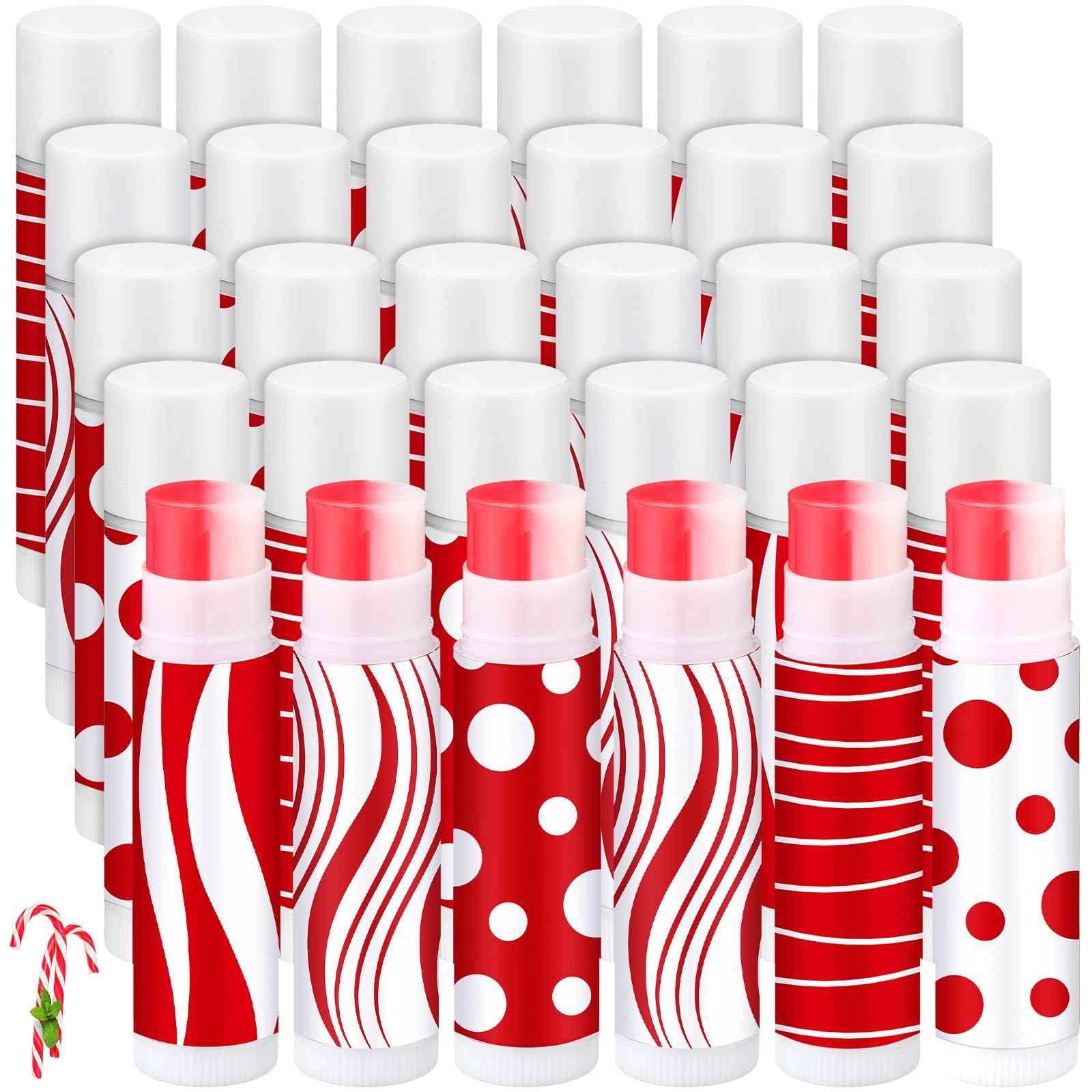 Demissle 30 Pcs Christmas Lip Balms Gifts Bulk Peppermint Candy Cane Flavor Red and White Lip Balms Christmas Party Gifts Stocking Stuffers for Women Coworkers Staff Employee