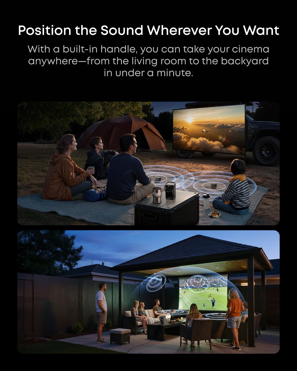 soundcore Nebula P1 Portable GTV Projector with Detachable Speakers, 650 ANSI Lumens, 1080P, 20W Truly 2.0 Surround Sound, Dolby Audio, Built-In Gimbal, Auto Adjustment, 180" Big Screen, Carry Handle