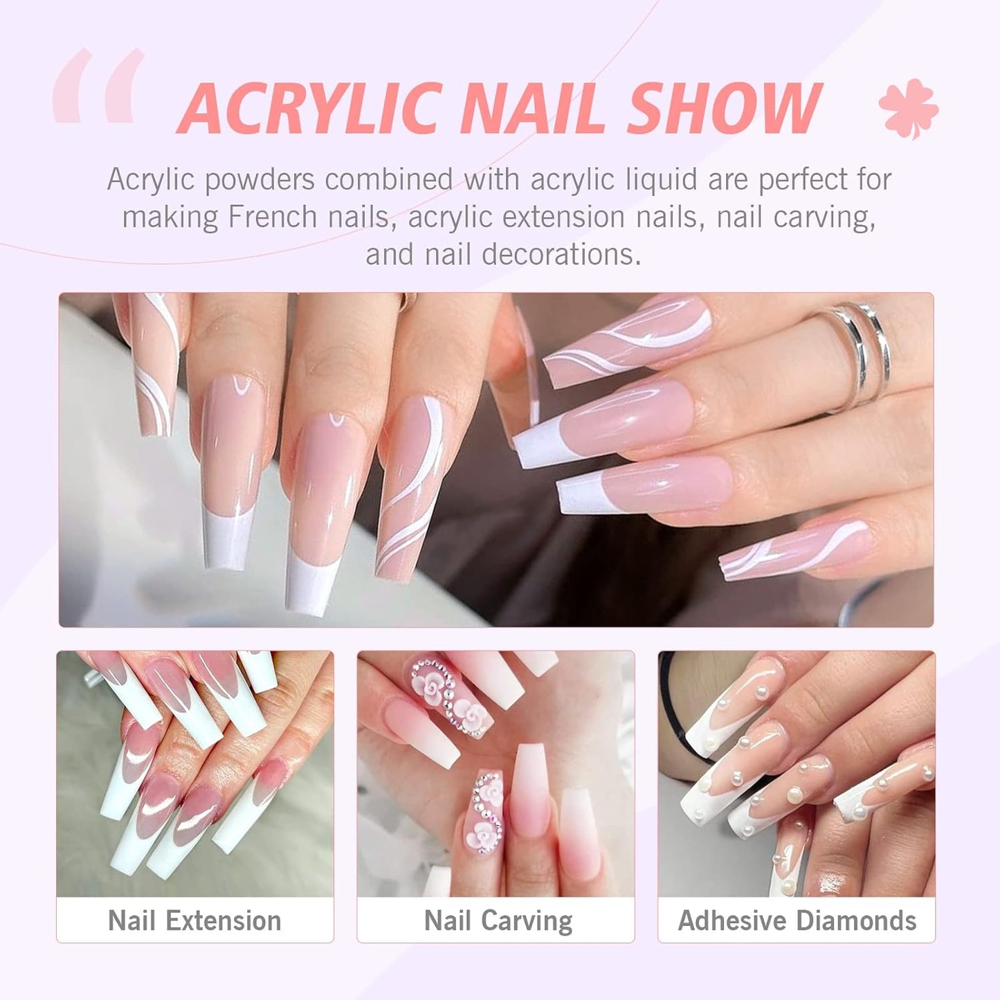 Acrylic Nail Kit - 120ml Liquid & 30g Clear Pink White Powder Set | 5 Size Brushes for Professional Nail Art