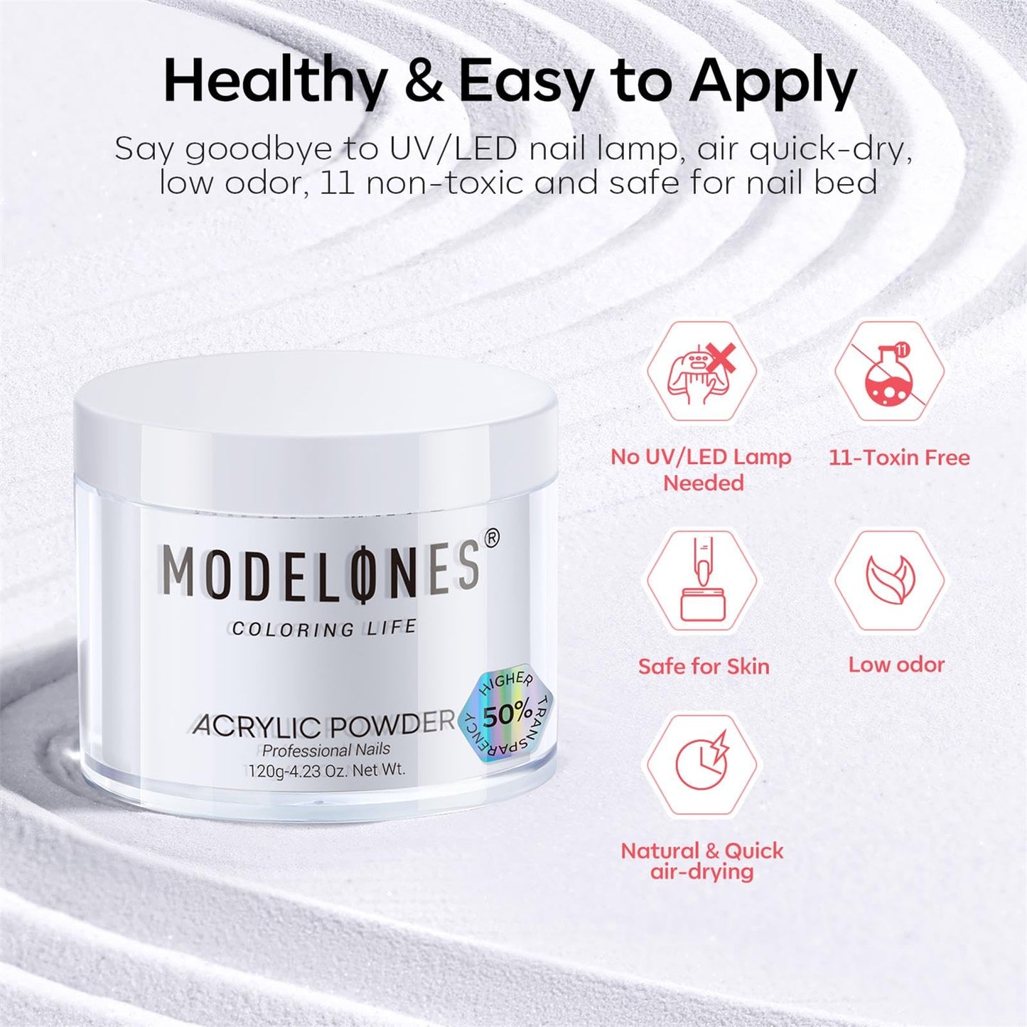 Modelones Acrylic Powder, Upgraded 4.23oz Crystal Clear Nail Acrylic Powder for Nail Art 3D Carving French Nails Extensions, Non-Yellowing, Gifts for Women