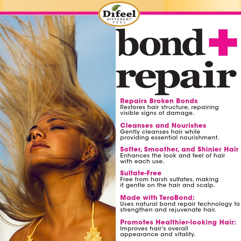 Difeel Bond & Repair Sulfate Free Shampoo, 33.8 oz - Restorative Bond Shampoo for Natural Hair