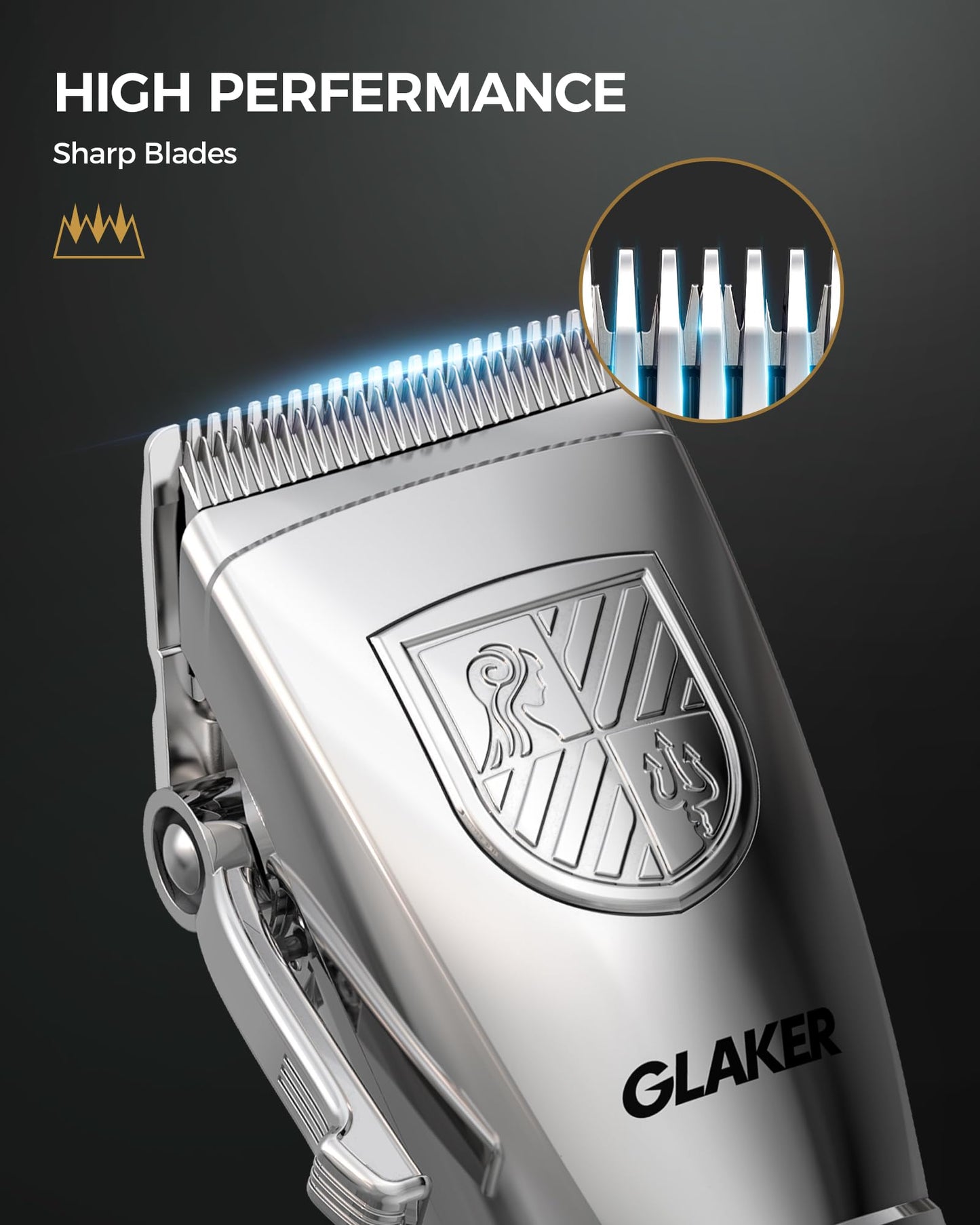 GLAKER Hair Clippers for Men,Professional Mens Hair Clippers Cordless Clippers for Hair Cutting,Precision Trimmer Kit Zero Gap Trimmer with LED Display 15 Guide Combs (Silver)