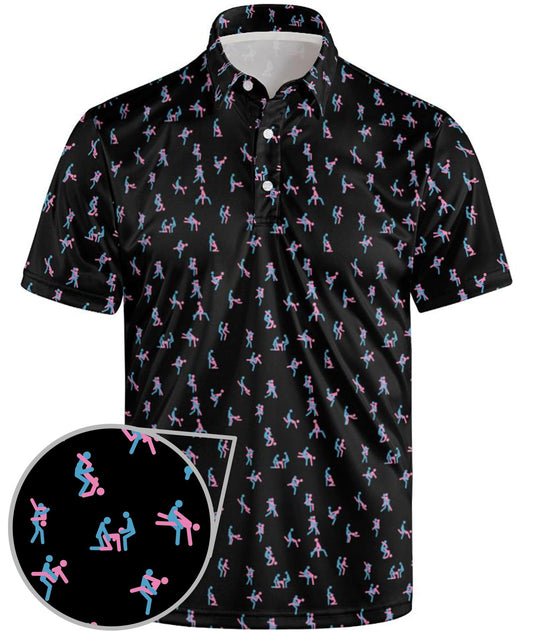 Funny Golf Shirts for Men Crazy Funny Golf Polo Shirt Fun Hawaiian Golf Polos Funny Pose Black XL