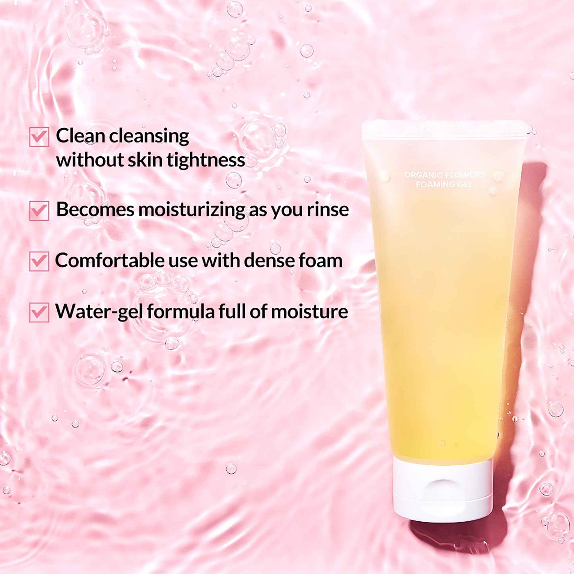 Whamisa Organic Flowers Foaming Cleansing Gel, Foaming Face Wash, Postbiotic-Rich Formula for Gentle Wash, Pore Care, Fermented, Hydrating (150ml)