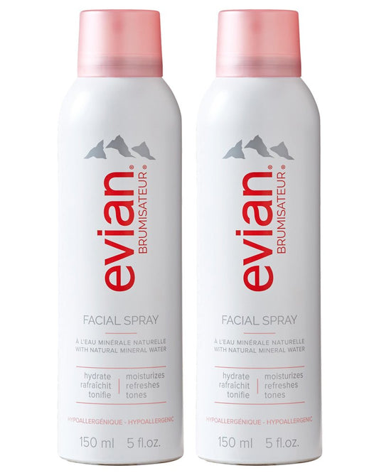 Evian Facial Spray 5 oz Duo Hydrating Mineral Water Mist for Face & Skin Refreshes Makeup, Sets, & Tones Facial Spray Twin Pack for Daily Skincare and Lightweight Facial Moisturizer Mist