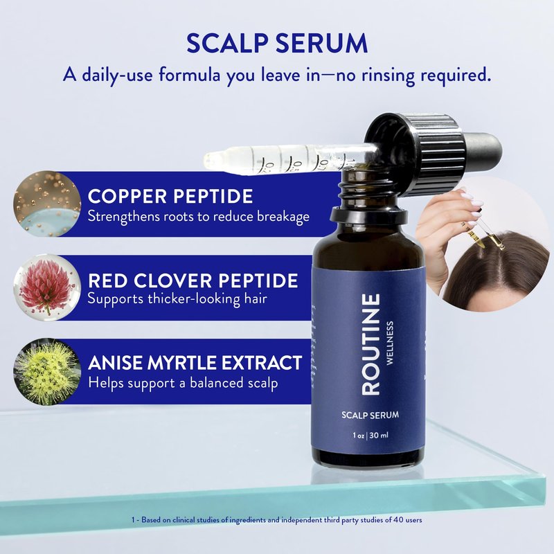 Routine Wellness Scalp Serum for Thinning Hair – Promotes Visibly-Thicker, Fuller-Looking Hair – Lightweight, Science-Backed with Red Clover & Peptides - 30ml