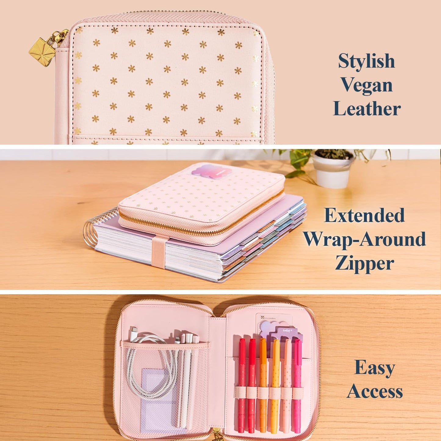 Erin Condren Ultimate Planner Accessory Pouch - Vegan Leather Organizer with Inside Pockets & Extended Zipper | Perfect for Planners