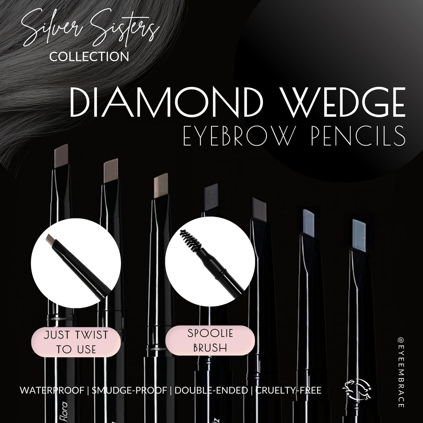 Eye Embrace Light Gray Eyebrow Pencils: Warm Betty & Cool Helen 2 Pack Bundle - Waterproof, Double-Ended Automatic Angled Tip & Spoolie Brush, Cruelty-Free
