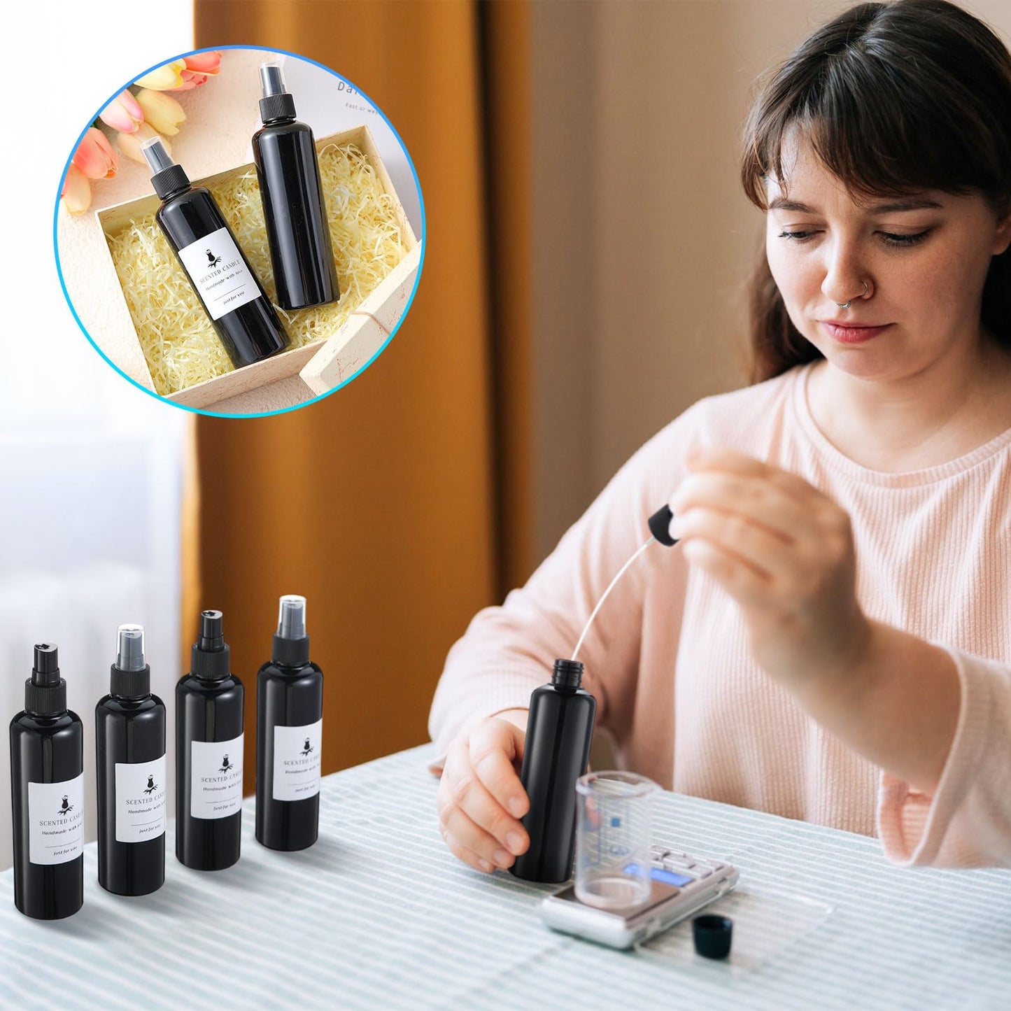 Eccliy 32 Pcs 8 oz Spray Bottles Fine Mist Plastic Spray Bottles Clear Empty Sprayer Hairs Refillable Travel Sprayer with Pump Cap for Cleaning Oils Travel Perfumes(Black,Colored)