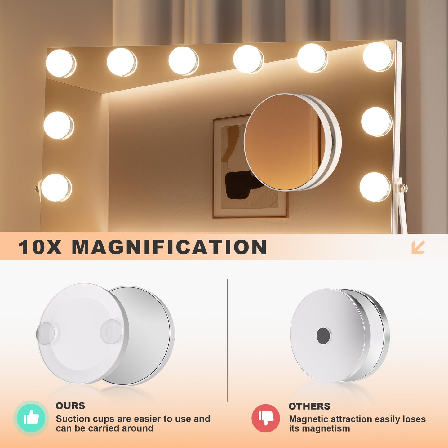 MINISO Vanity Mirror with Lights and Bluetooth Speaker- 9.8" x 13.8" Hollywood Makeup Mirror with 3 Color Lights, Smart Touch Control, Rounded Rectangle White Frame