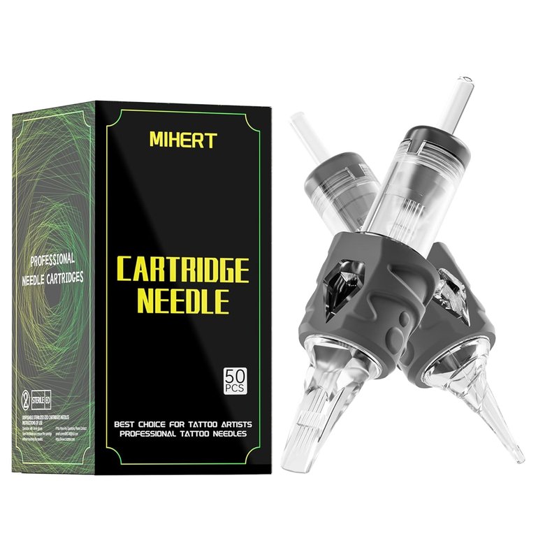 Tattoo Cartridge Needles Kit - 50 Professional Assorted Needles with Safety Membrane & Grip | Mixed RL, RS, M1 & RM Sizes