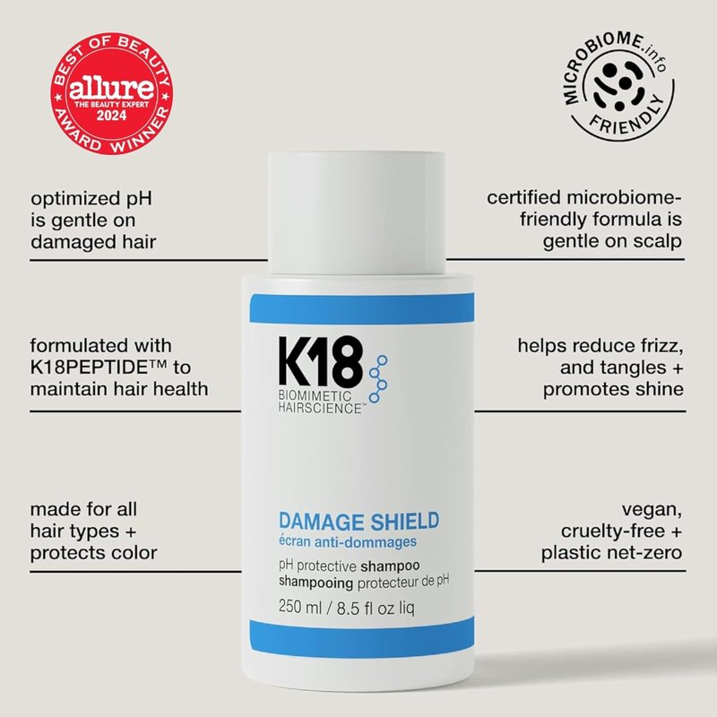 K18 Damage Shield Protective Shampoo, Reduces Frizziness & Tangles, Maintains Hair Health, 16 Fl Oz