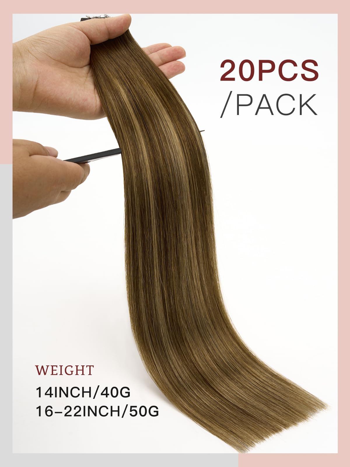 LOVELINE Tape in Hair Extensions Human Hair, Balayage Chocolate Brown to Caramel Blonde, 16 Inch 20pcs 50g, Skin Weft Seamless Invisible, Soft and Thick Luxury Remy Human Hair Extensions