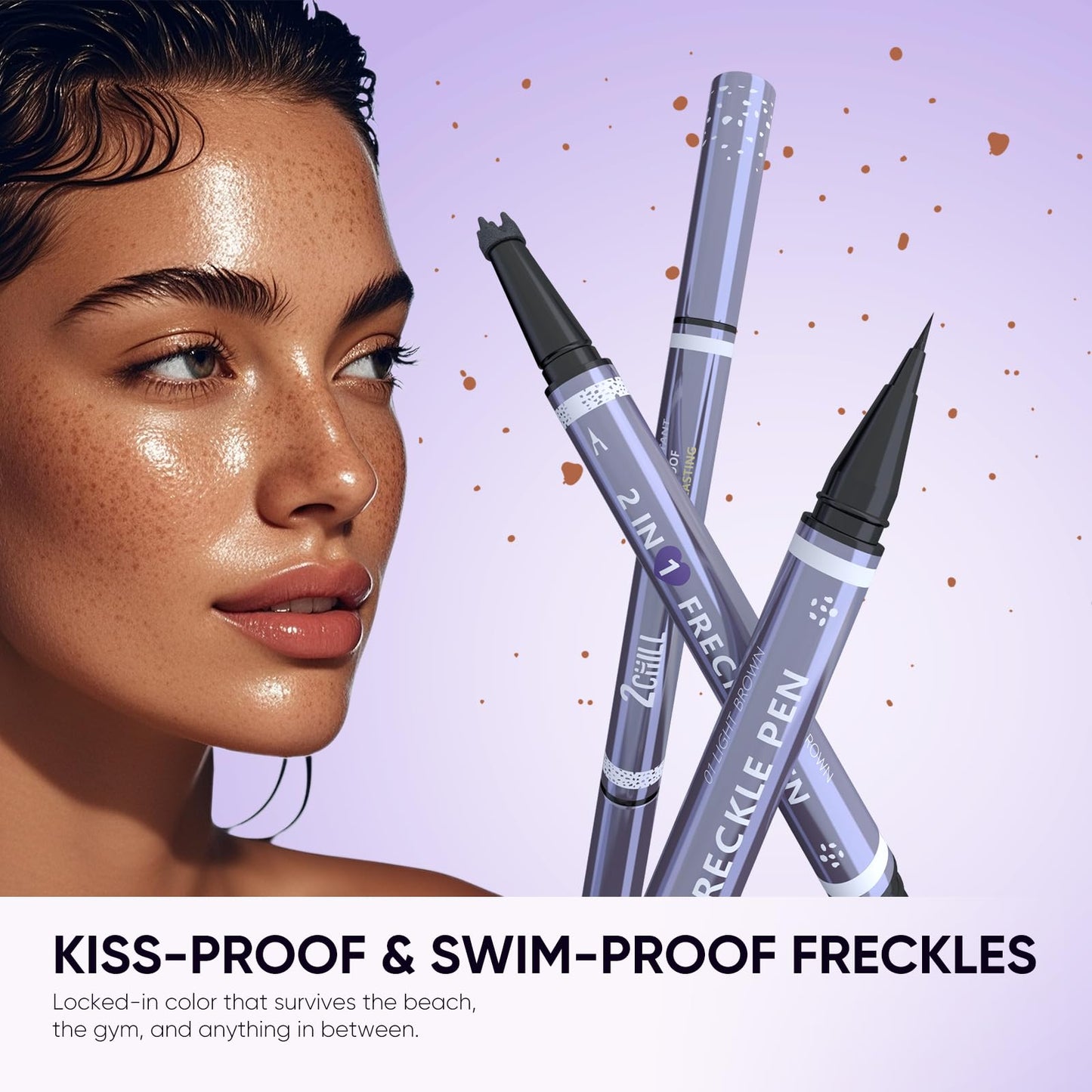 2CHILL Dual Ended Freckle Pen, 2 in 1 Microblading Fake Freckles and Eyebrow Pen, Waterproof Natural Lifelike Freckle Stamp, Faux Makeup Last All Day (02 Brown)
