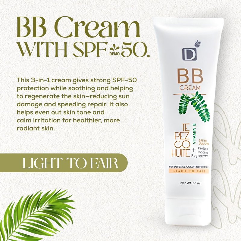 3-in-1 Sunscreen Moisturizer with SPF 50 - Protects, Corrects & Regenerates | Tepezcohuite, Vitamin E, Chamomile | Non-Comedogenic, Shine Control