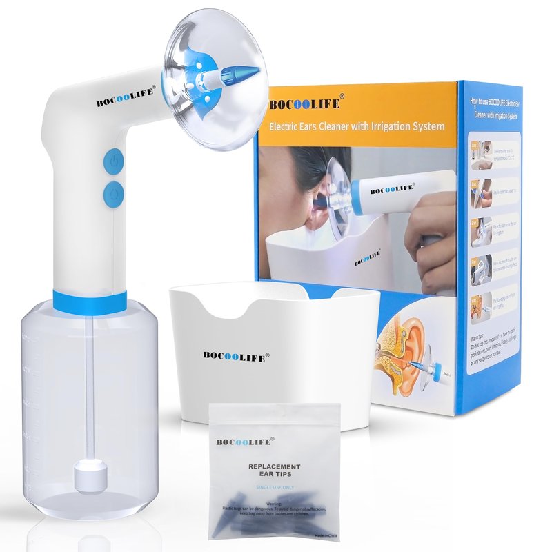 BOCOOLIFE Electric Ear Wax Removal Kit – Water Flushing Irrigation System Ears Flush Cleaner Powered Cleaning 4 Pressure Settings, Safe & Effective Ear Cleaning for Adults, Includes 5 Tips