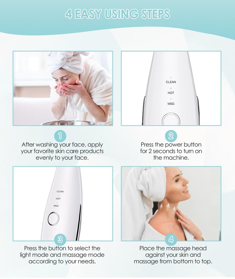 Jobazok 7 Color Neck Face Massager - Facial Massager Tool for Skin Care at Home, Vibrating Face Massager with Thermals, Galvanic Machines White