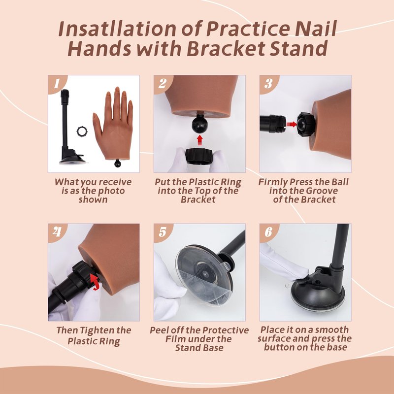 Veikmv Practice Hand for Acrylic Nails,with Flexible Fingers, Realistic Silicone Mannequin Hand Model for Nail Art Training, Gel Polish and Manicure Beginner Kit