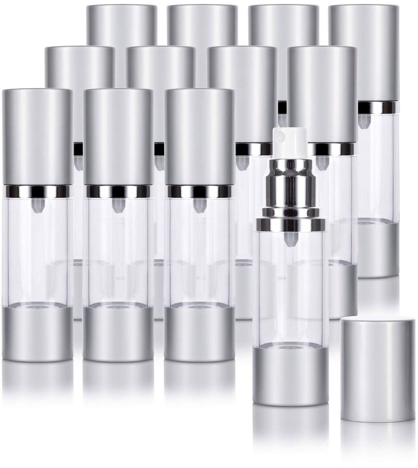 JUVITUS (12 Pack) 1 oz Airless Silver Matte Plastic Spray Bottle