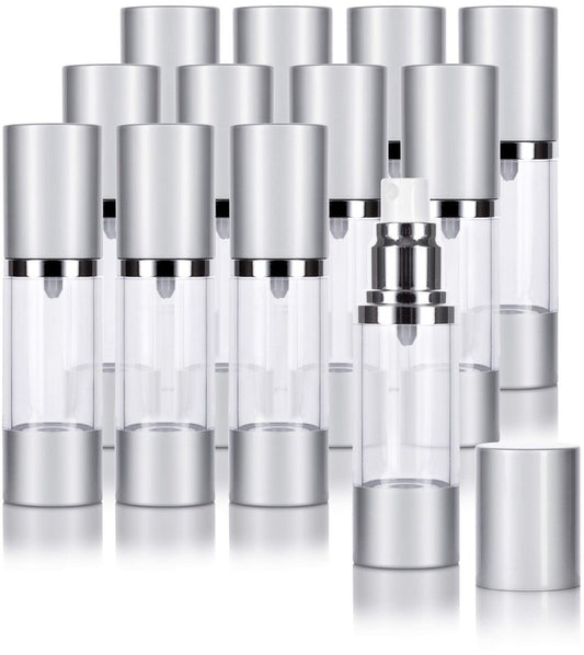 JUVITUS (12 Pack) 1 oz Airless Silver Matte Plastic Spray Bottle