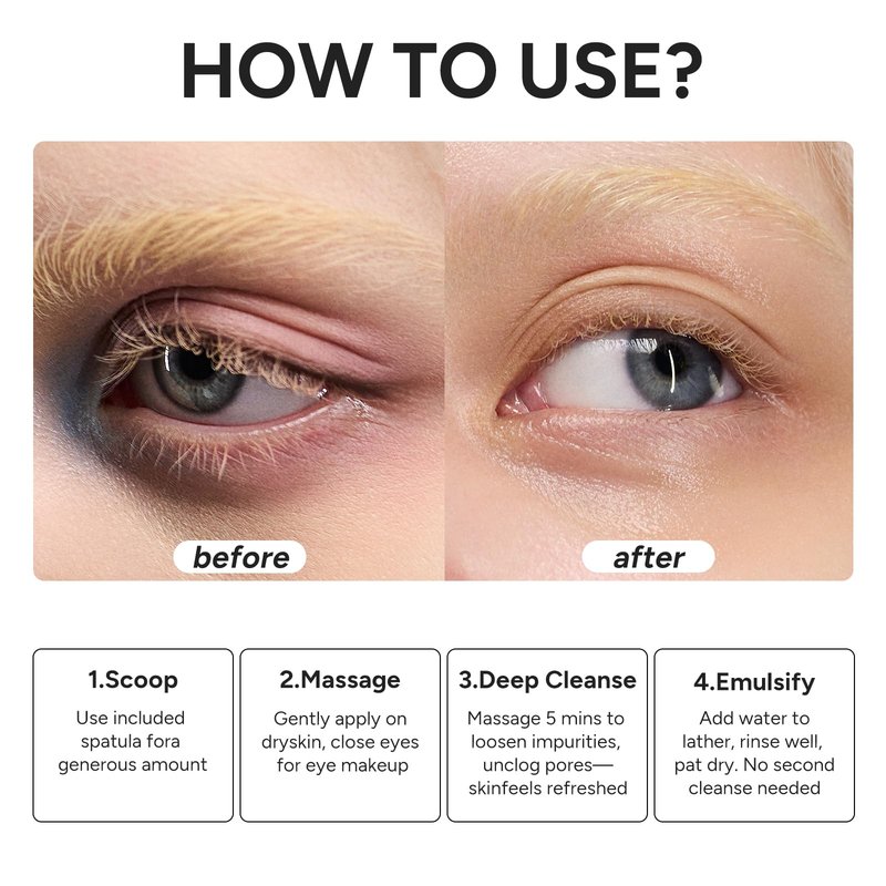 In My Eyes Cleansing Balm Makeup Remover, Natural Gentle Clean Balm for Waterproof Eye Face Lip Makeup, Oil Based Cleanser, Made for All Skin Types, Non-Comedogenic, 3.4fl.oz/100ml
