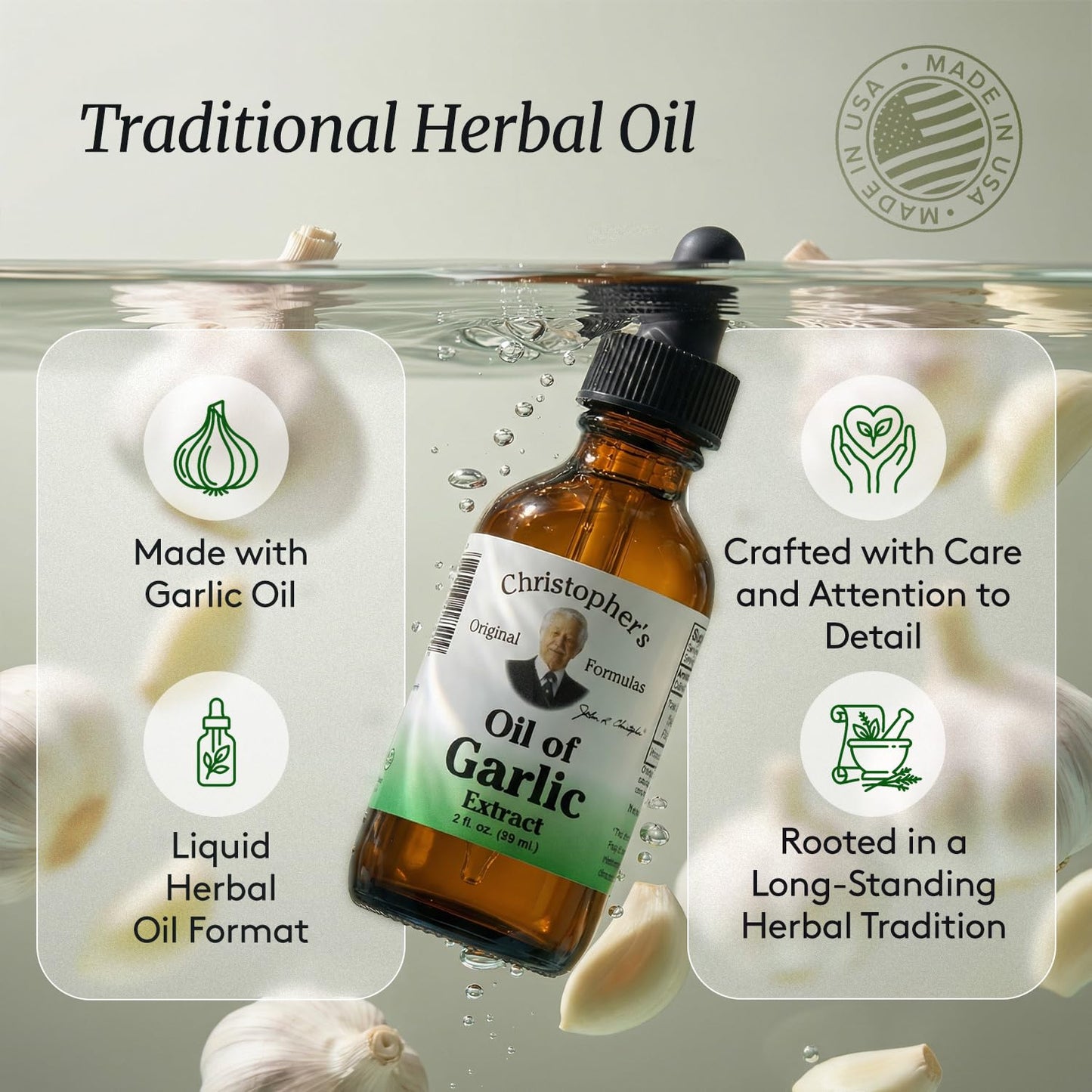 Christopher's Original Formulas Oil of Garlic Extract 2 Ounces - Pack of 2 - Premium Herbal Supplement - Cold-Pressed & Pure Liquid Garlic Oil | Versatile Use