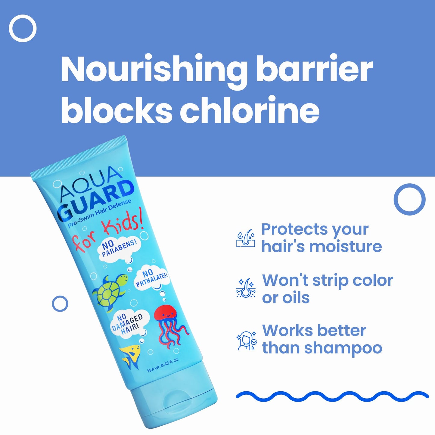 AQUA GUARD Pre-Swim Hair Defense For Kids | Chlorine Hair Shield + Easy Comb-Through | Made in California | Color Safe, Leaves Hair Smelling Great | 8.45 oz