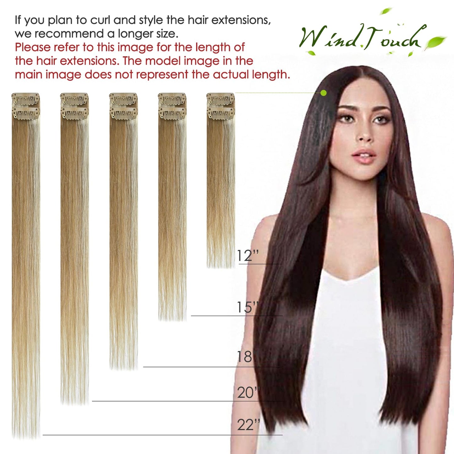 WindTouch Clip in Hair Extensions Light Brown Hair Extensions 12Inch 75g 7PCS Human Hair Clip in Extensions #6 Chestnut Brown Extensions for Women