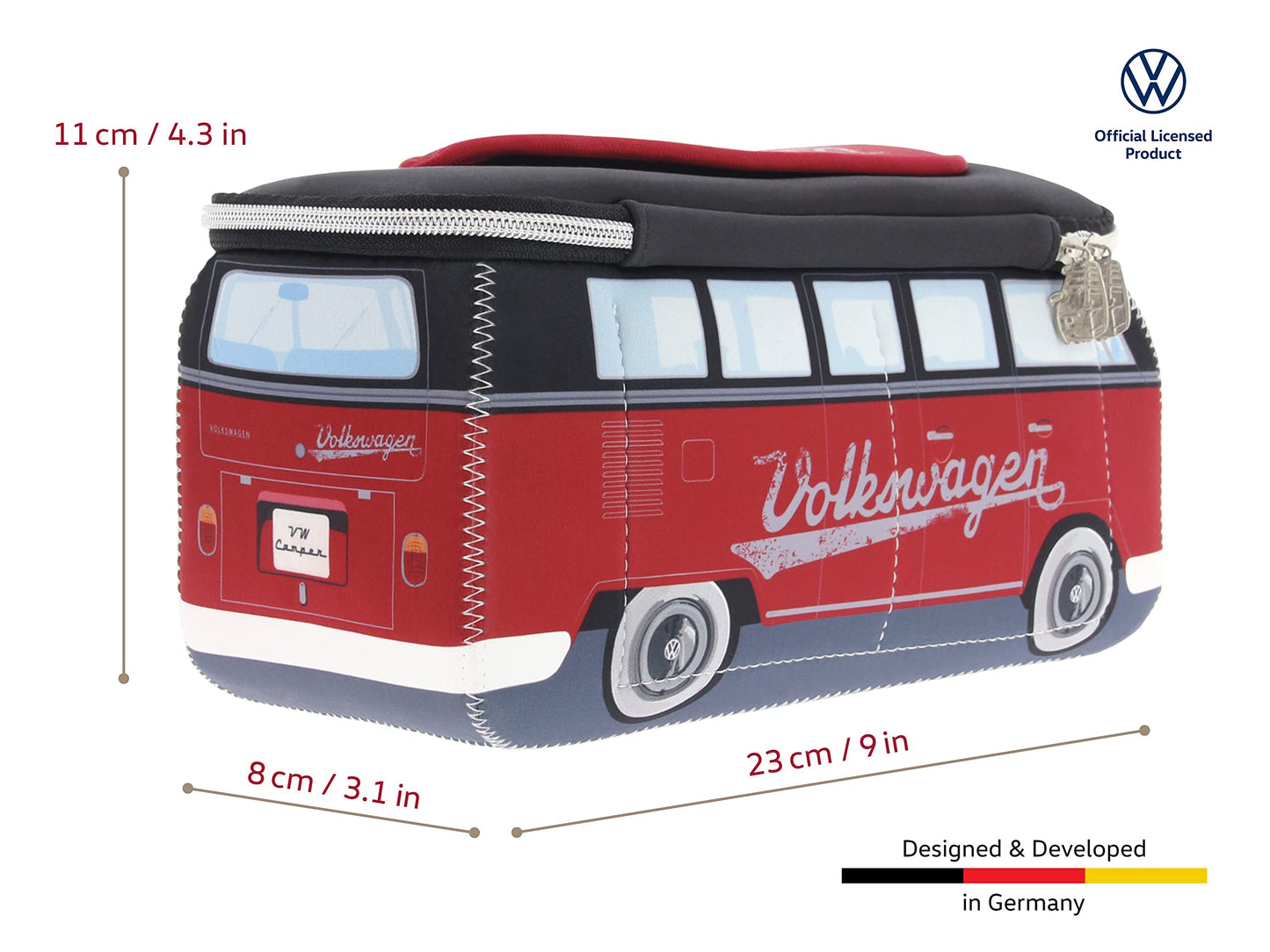 BRISA VW Collection - Volkswagen Neoprene Universal Makeup Cosmetics Toiletry Travel Pharmacy Bag in T1 Bus Design (Red/Black) (Small (9.1 x 4.3 x 3.1 inches))